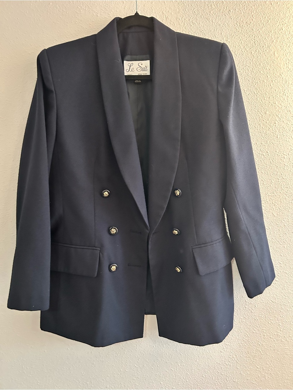 Le Suit Double-Breasted Dark Navy Blazer with Gold Buttons